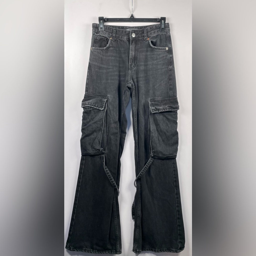 Zara Black Cargo Style Flare & Wide Leg Jean